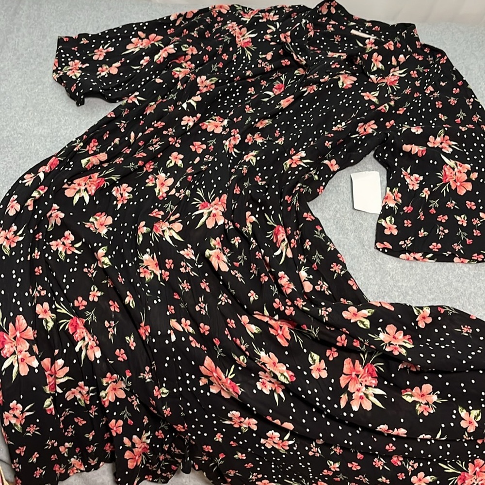 Woman Within Maxi Button Front Dress 5X Dark Floral Modest Mature Flowy Moody
